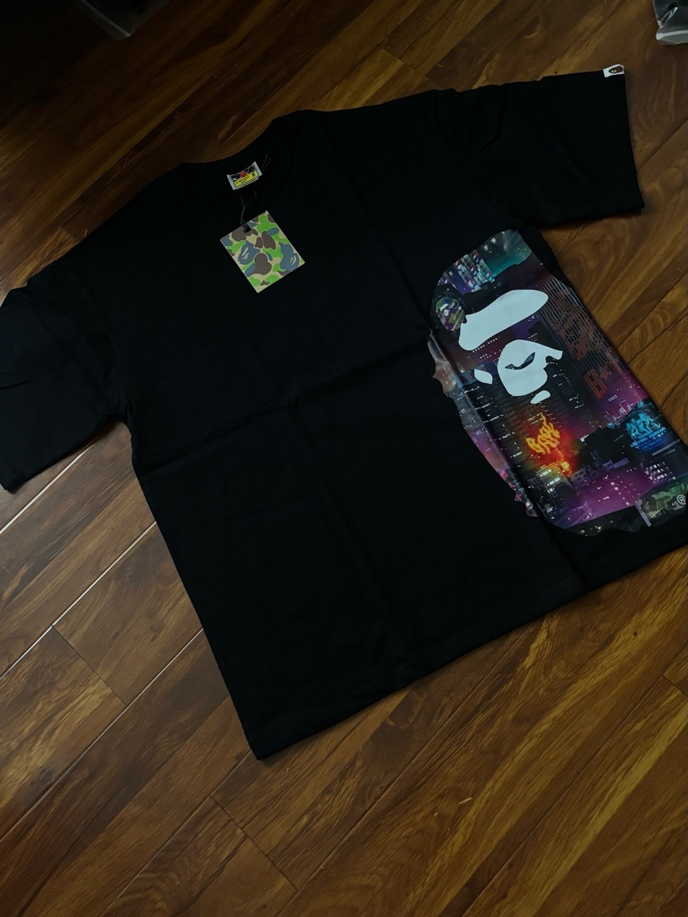 Bape Black Tee with Neon City Ape Graphic